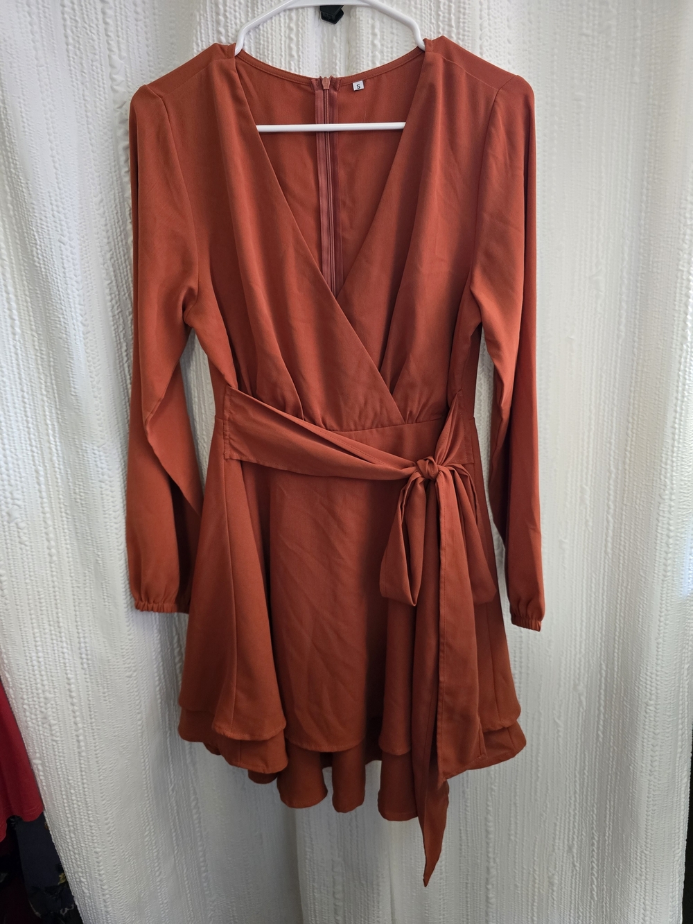 Womens Size Small Rust Wrap-Style Long Sleeve Dress